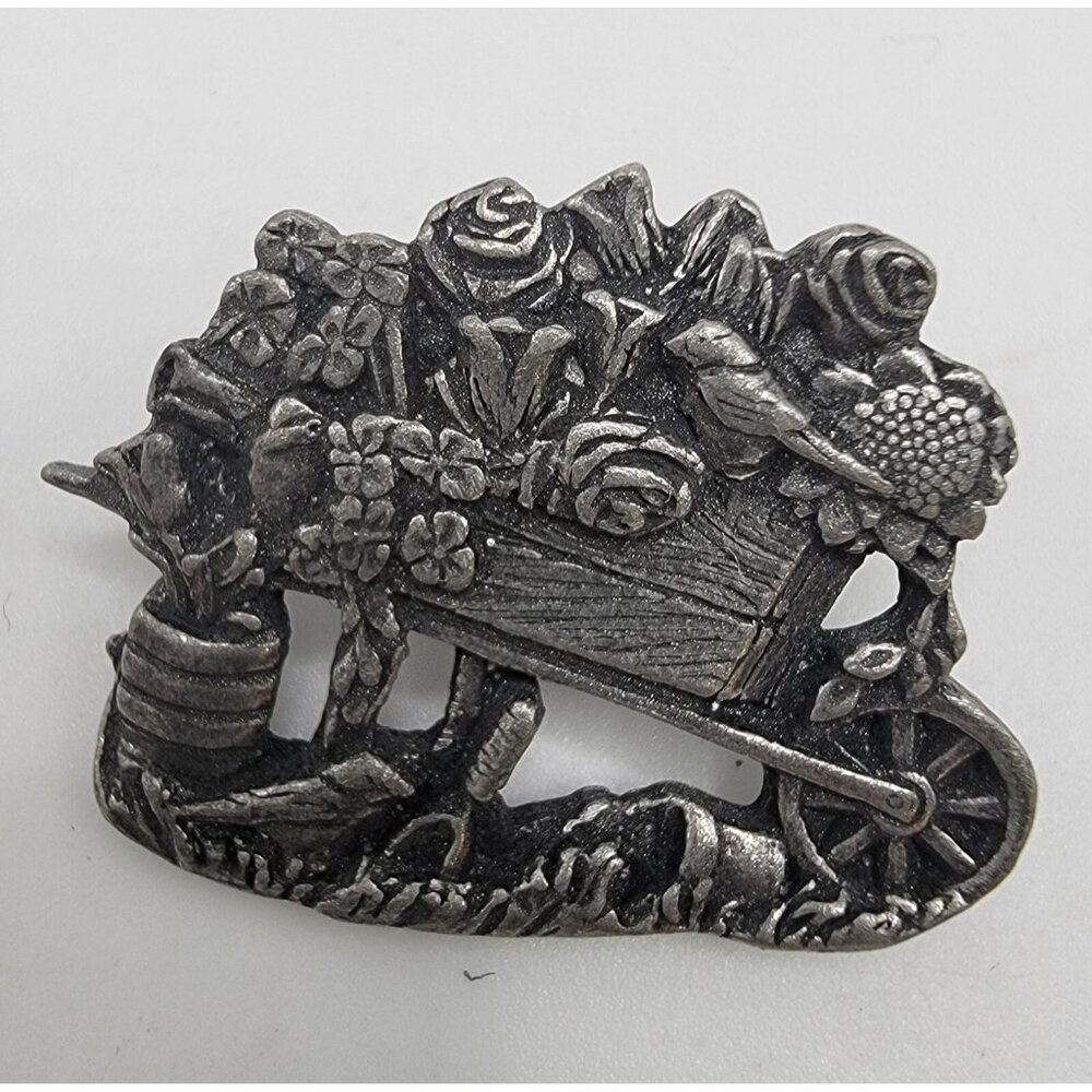 Birds and Blooms‎ Limited Edition 2001 Pewter Flowers Wheelbarrow Brooch Pin